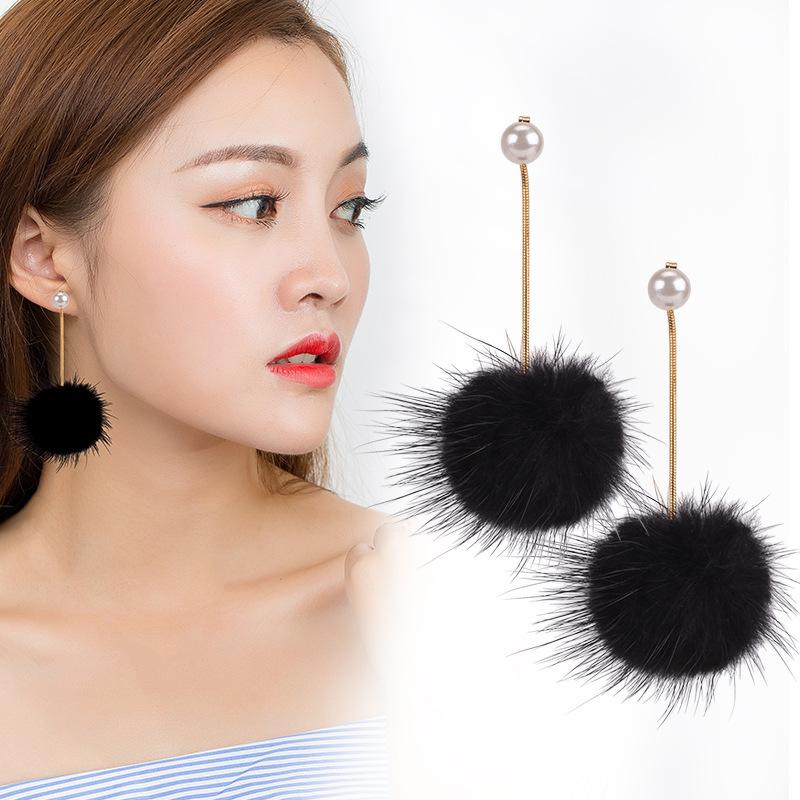 Day Earrings Autumn And Winter Fashion Exaggerated Mink Hair Ball Long Hair Ball Earrings Stud Earrings Women'S Jewelry