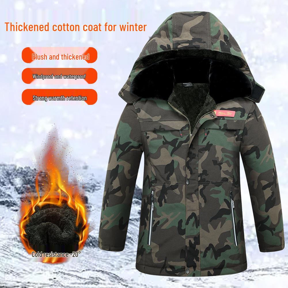 Kamuflážní bavlněná bunda střední délky, voděodolná, s květinovým vzorem, podšitá sametem - Odolná proti chladu a trvanlivá pro chladírny nebo stavbu.