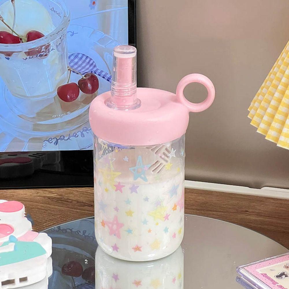 

Star Pattern Water Bottle 600ml Plastic Cups Cute Straw Cup Juice Milk фіолетовий