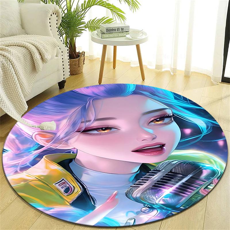 1pc KPop Demon Hunters RUMI5 Design Printed Area Round Carpet for Bedroom Living Room Home Decor Rugs Mat Non Slip Mat Rug for Bedside