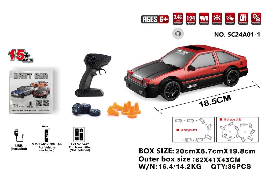 Cross1:24 RC Four-Wheel Drive High-Speed Electric Drifting Supercar Toy.