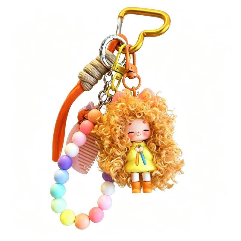Cartoon Fluffy Hair Cool Girl Keychain - Milk Tea Series Keychain Bag Accessories For Trendy Girls' Creative Gifts