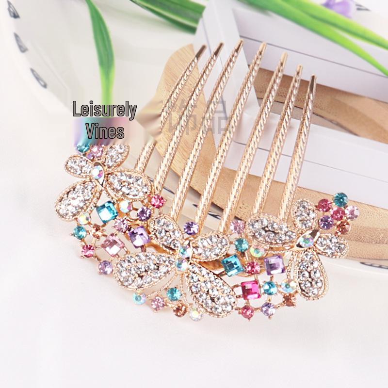 Korean Rhinestone Adult Hairpin: Seven-Tooth Metal Comb Hair Ornament