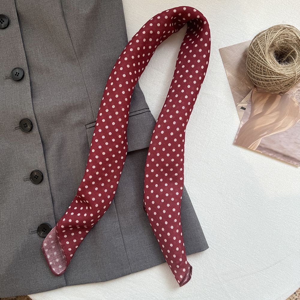 Japanese Casual Literary Square Scarf: Women's Small Polka Dot Design Travel Decor Accessory Thin Scarf/Headscarf Stylish Necktie