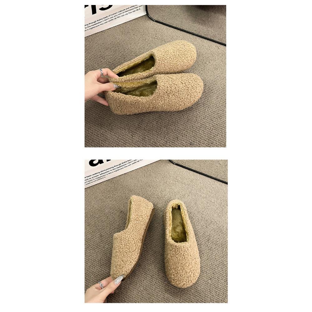 JMXD-Winter Women’s Plush Platform Slippers: Cozy Shearling Lined Indoor Outdoor Shoes Non-Slip Sole Warm Fuzzy Booties Slip On Fashion