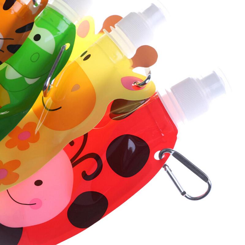 360ml Çevre Dostu Katlanabilir Karikatür Seyahat İçecek Şişesi Çocuklar İçin Güvenli