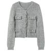 SANCITY Women's Round Neck Raw Edge Knit Cardigan