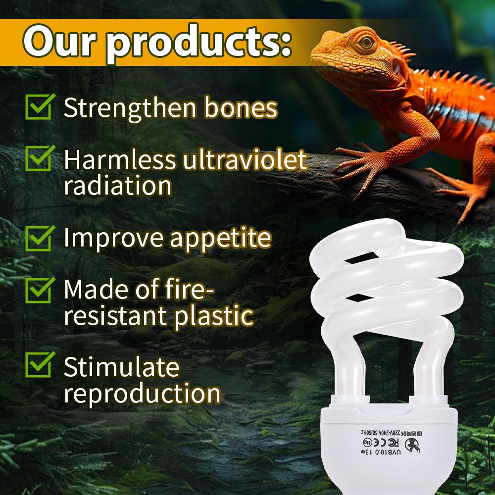 UVB 10.0 Reptile Heating Lamp 13W UV Energy Saving Bulb Terrarium Basking Reptile Light Turtle Lizard Snake Lamps