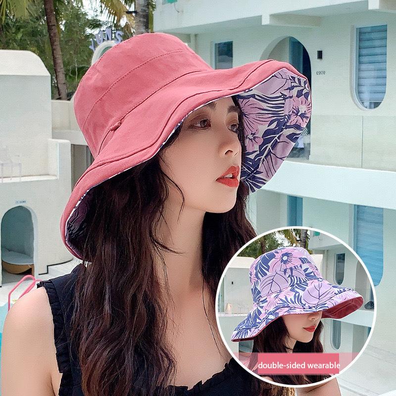 Outdoor Wide Brim Sun Hat, Double-Sided Floral Pattern Reversible Sun Protection Beach Hat, UV Protection Bucket Hat