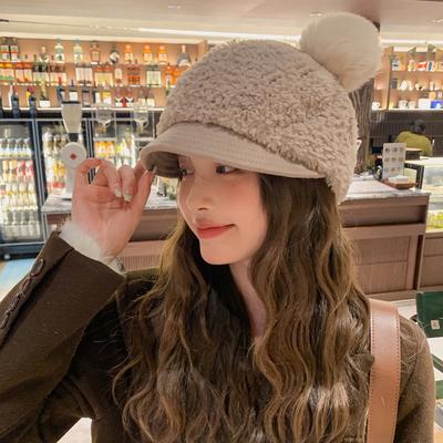 Korean New Autumn and Winter Warm Hat for Women Plush Ear Protection Baseball Cap Versatile Cute Fur Ball Baseball Cap Winter Trend