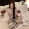 High-Value Ice Silk Thin Pajamas Women'S Spring Black Polka Dot Long-Sleeved Suit Fashionable Loungewear Can Be Worn Outside