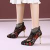 Spring and Autumn Short Boots Mesh Rhinestone Skinny Heel High Heel Women's Boots Embroidered Mom Women's Shoes and Naked Boots