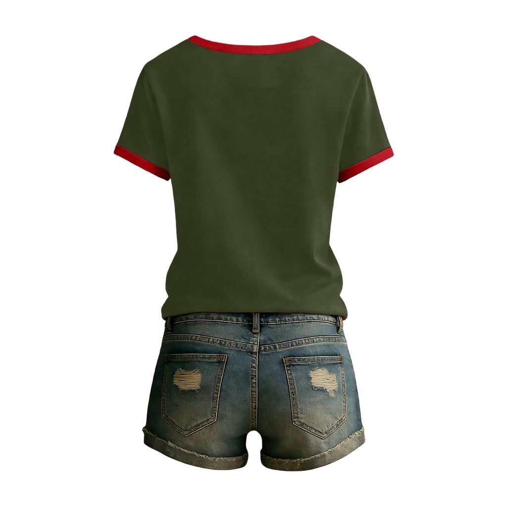 Women's Casual Round Neck Short Sleeve Pullover Printed T-Shirt Top