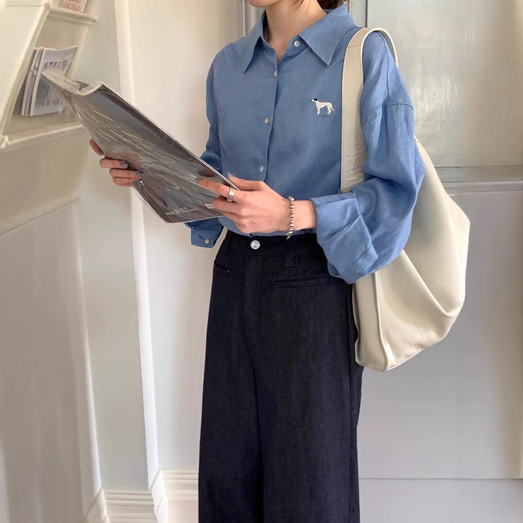 Ramie Embroidered Long-sleeved Shirt Spring and Summer New Loose and Versatile Sunscreen Shirt Top