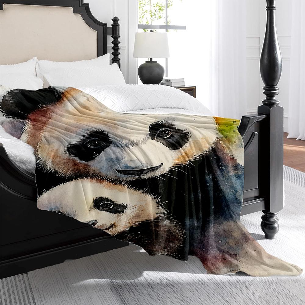 1 Stück Riesenpanda Mutter & Junges Druck Flanelldecke - Schwergewichtig Weich Plüsch Ganzjahres Luxus Tagesdecke, Maschinenwäsche