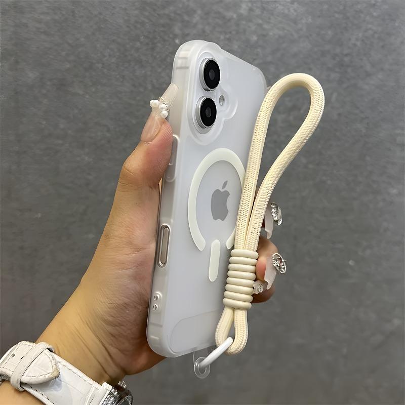 

Роскошный магнитный ремешок Прозрачный чехол Для iPhone 16 15 14 13 12 Pro Max 16 Plus Для Magsafe Беспроводная зарядка Матовая задняя крышка For iPhone 16Pro Max