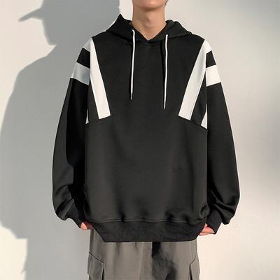 Frühling und Herbst Neue Trendmarke Lässiger Kapuzen-Oversize-Pullover Herren Farbblock Gestreift Langarm
