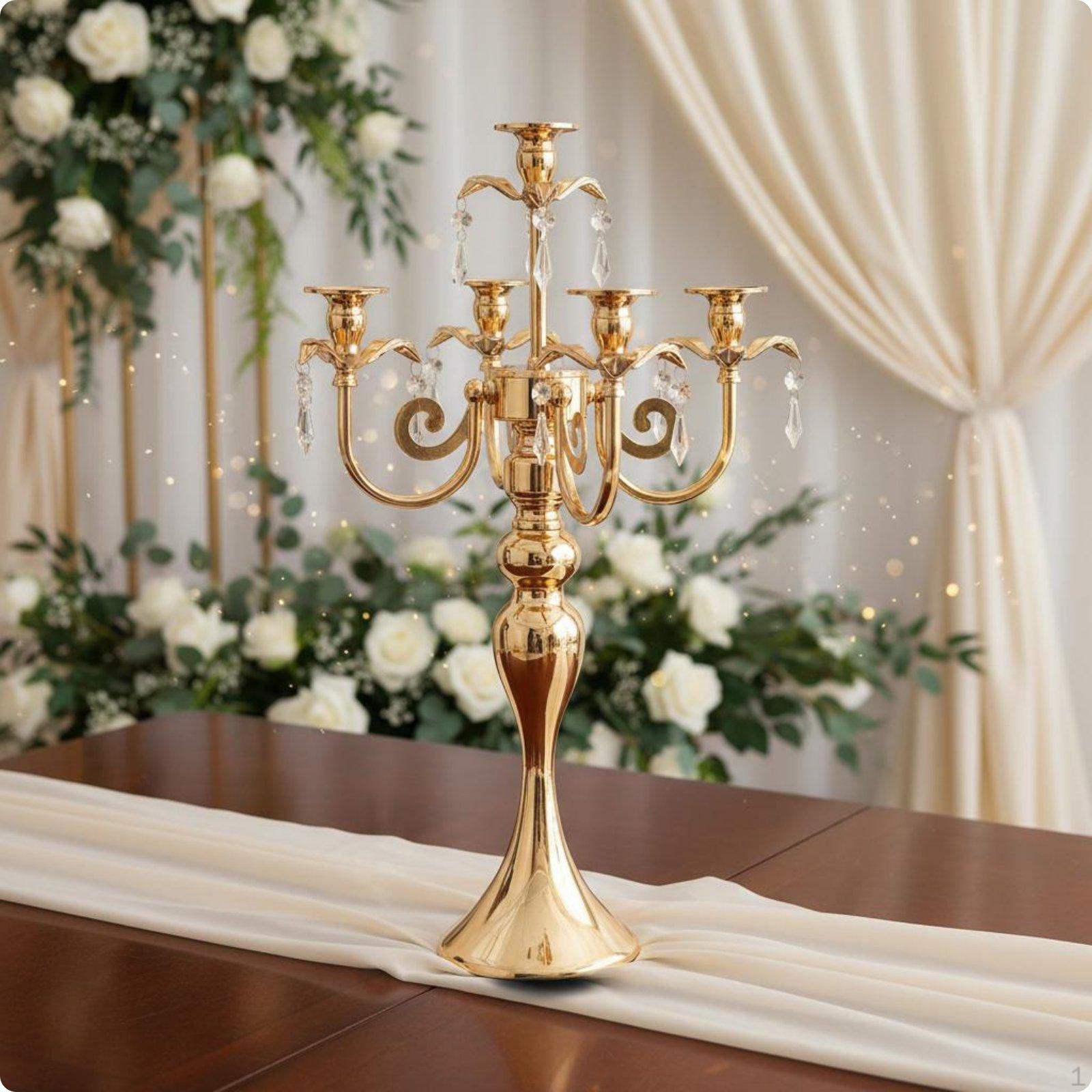 5Arm Candelabra European Golden Design Luxury Look Crystal Candle Stand for Banquet,