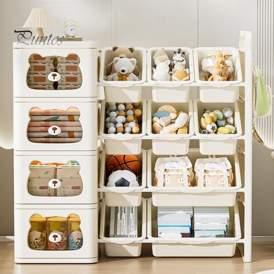 Multi-Box Shelf Toy Storage Organizer Boxes with Nursery Baby Room Solution Bins And Bookshelf Hook for Kids Bedroom Playroom Snack