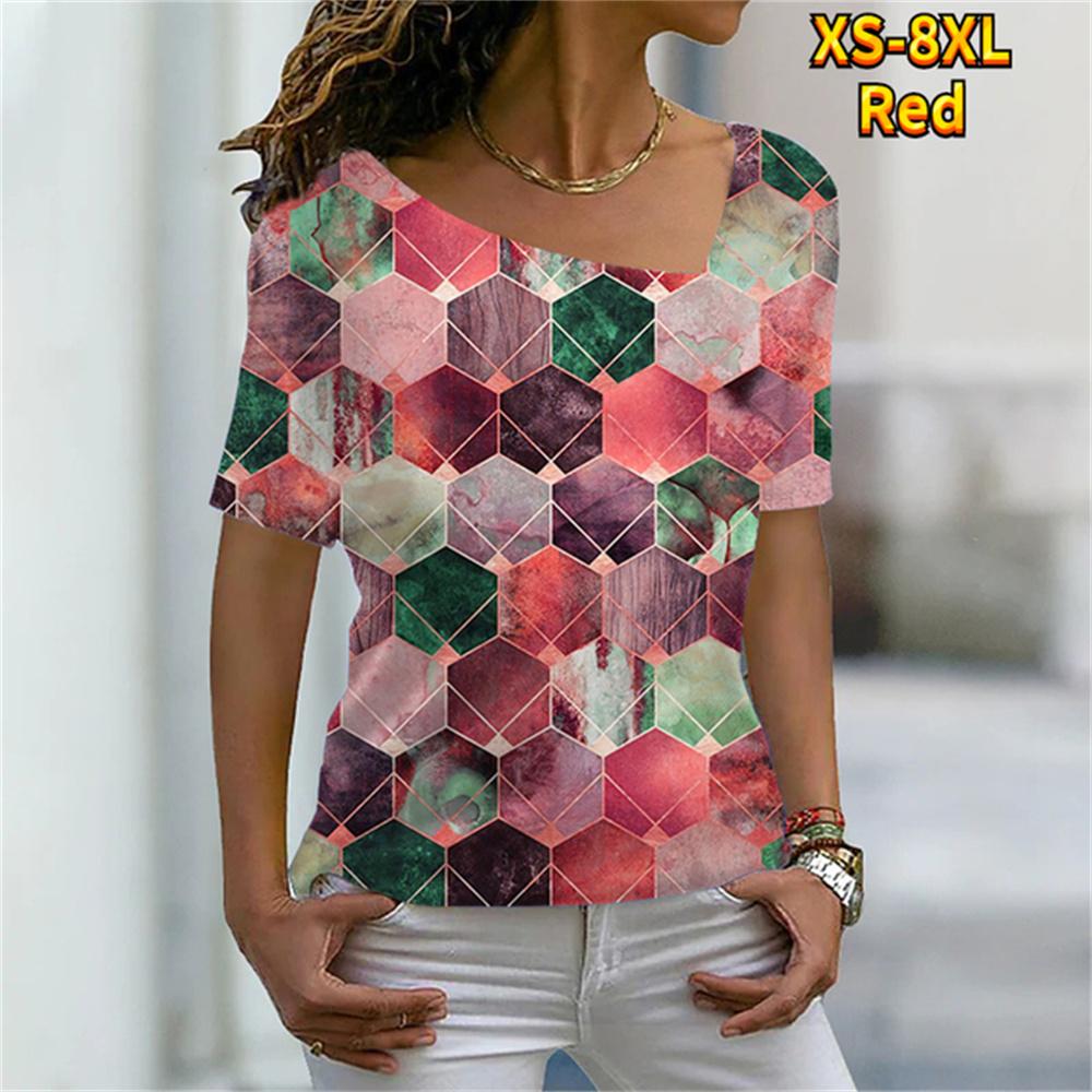 Dame Maleri T-skjorte Grafisk Trykk V-hals Basic Topper Kort Ermet T-skjorte XS-8XL/3D-trykk