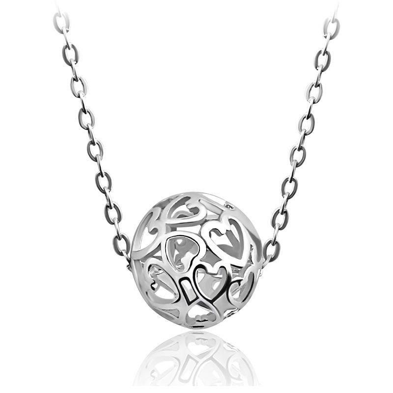 Korean Exquisite Heart-Shaped Hollow Necklace with Rotating Bead Pendant