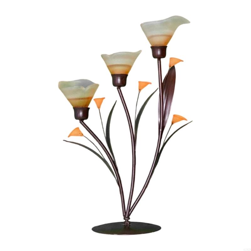 62KD Artistic Glass Floral Candelabra Iron Stable Table Decors Centerpieces Candlestick for Weddings Anniversaries Parties