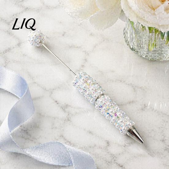 Faux Pearl Decorated Pen DIY Beadable Pen, Rhinestone Ballpoint Fancy Glitter for Crafting, Student Stationery Office Writing Tools Decorative