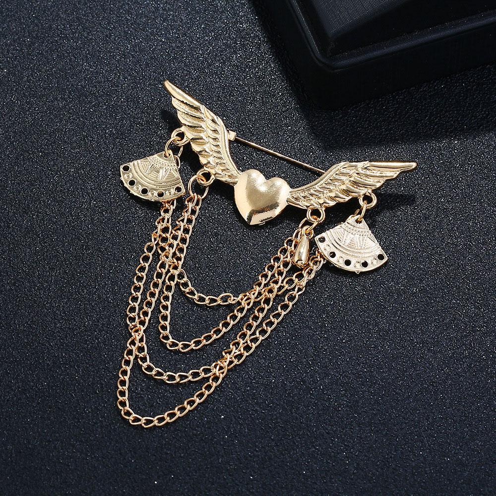 Trendy Angle Wing Heart-Shaped Corsage Long Tassel Brooch Pins Jewelry Brooches Fashion Accessories