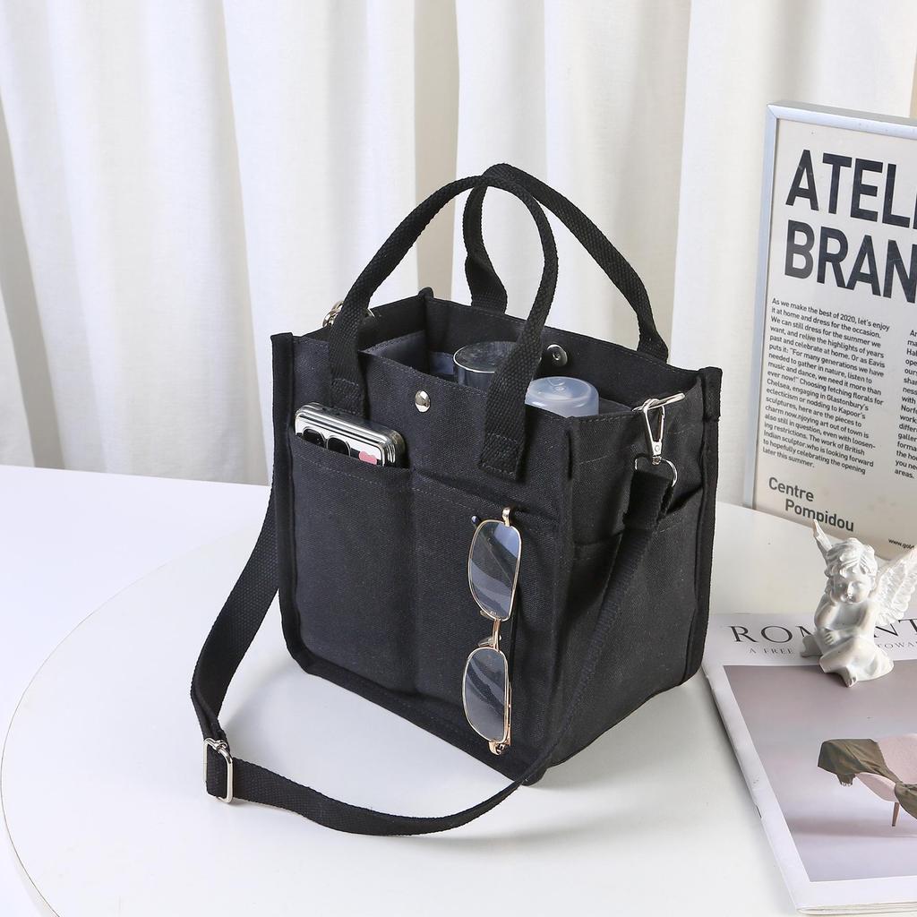 3D-Tragetasche aus Canvas mit mehreren Taschen: Stilvolle, vielseitige Messenger- und Lunchbox-Tasche
