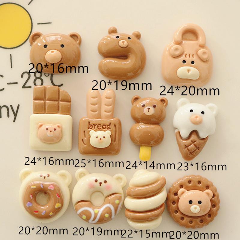 10Pcs New Cute Animal Bear, Cake, Chocolate Resin Cabochon Scrapbooking Diy Jewelry Hairpin Craft Decoration Accessories A82