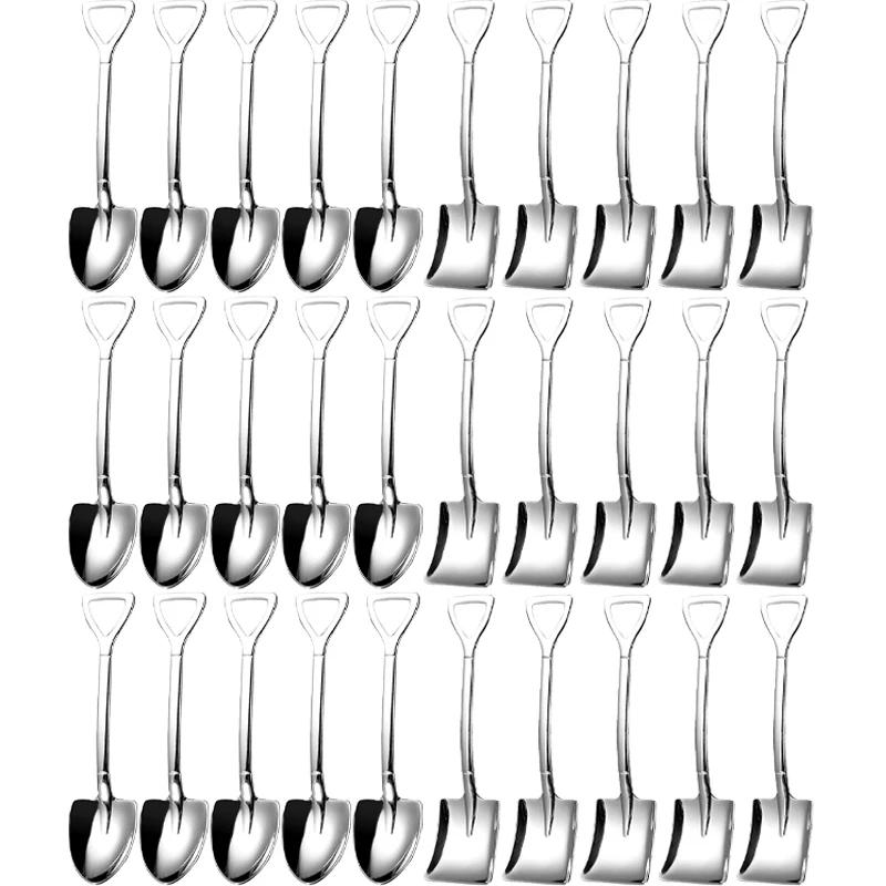 30/2Pcs Stainless Steel Coffee Spoon Creative Fruit Ice Cream Dessert Shovel Spoons Teaspoons Tableware Sets Kitchen Accessories