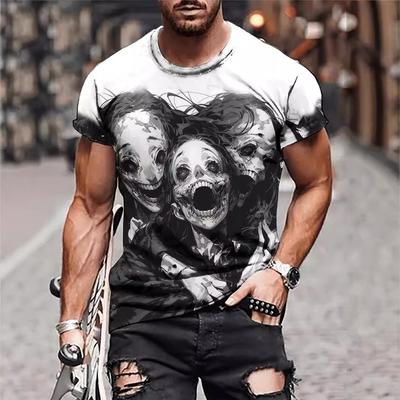 Summer Round Neck Creepy Cartoon Pattern 3D Print Top Fashionable Casual Short Sleeved Men's T-shirts