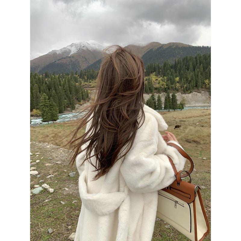 Winter Warm Thick Faux Fur Coat Women Long Trench Jacket Faux Mink Fur Collar Eco Friendly Outerwear