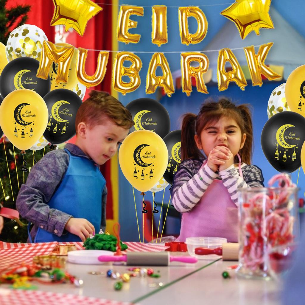 1Set Eid Mubarak Letter Foil Balloons Ramadan Kareem Decorations Banner Star Moon Helium Globos Muslim Islamic Party Supplies