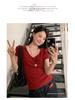 Dopamine Red V-Neck Straight-Shoulder Slim Women’s T-Shirt - Summer 2025: Sweet & Spicy Style