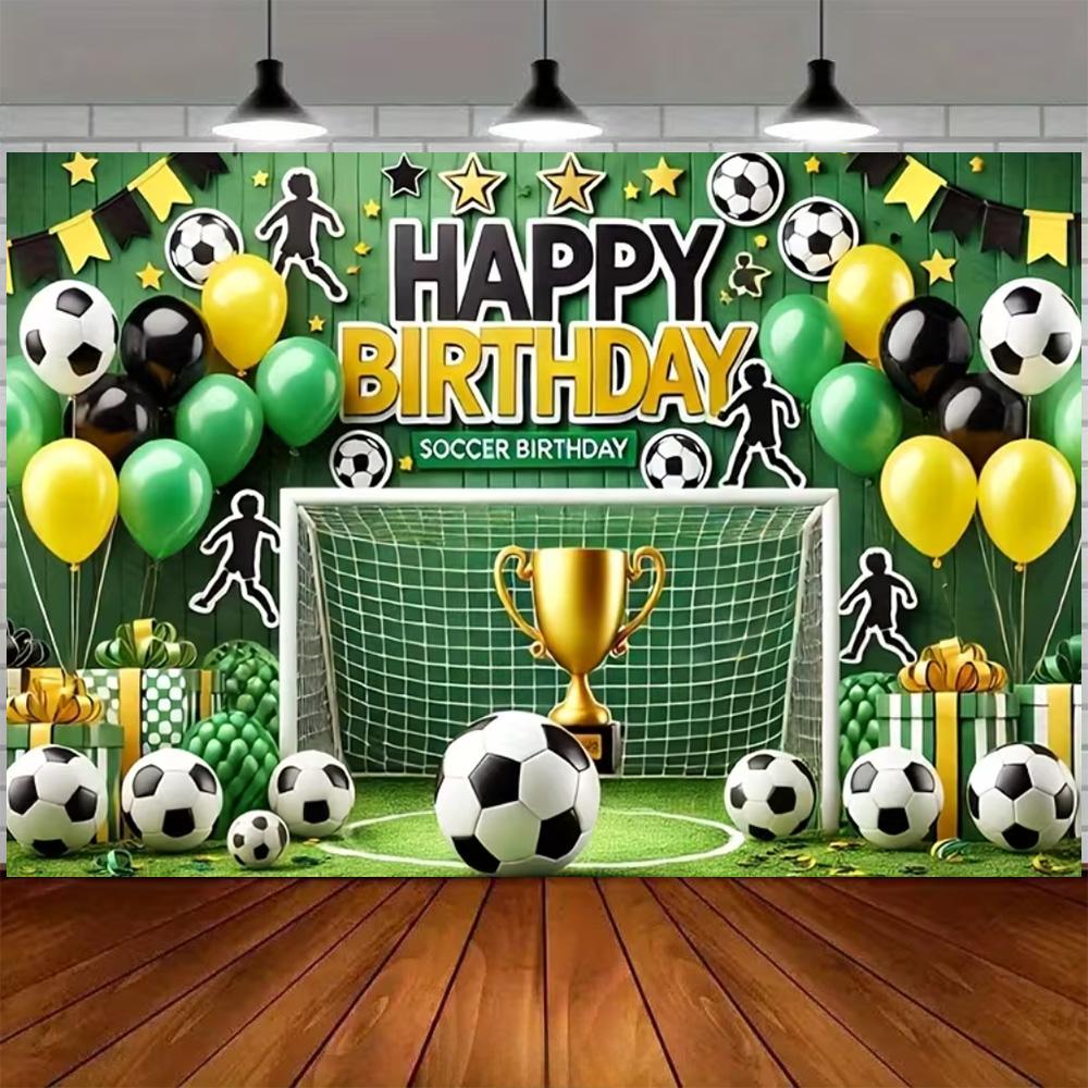 Green and blue football themed birthday decoration banner Backdrop, football field children birthday party photography Backdrop