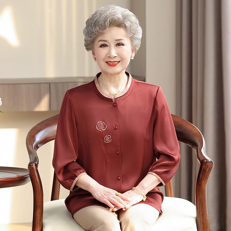 

Elegant Seven-Sleeve Summer Shirt for Middle-Aged and Elderly Women 2XL (suggested 115-125 jin)