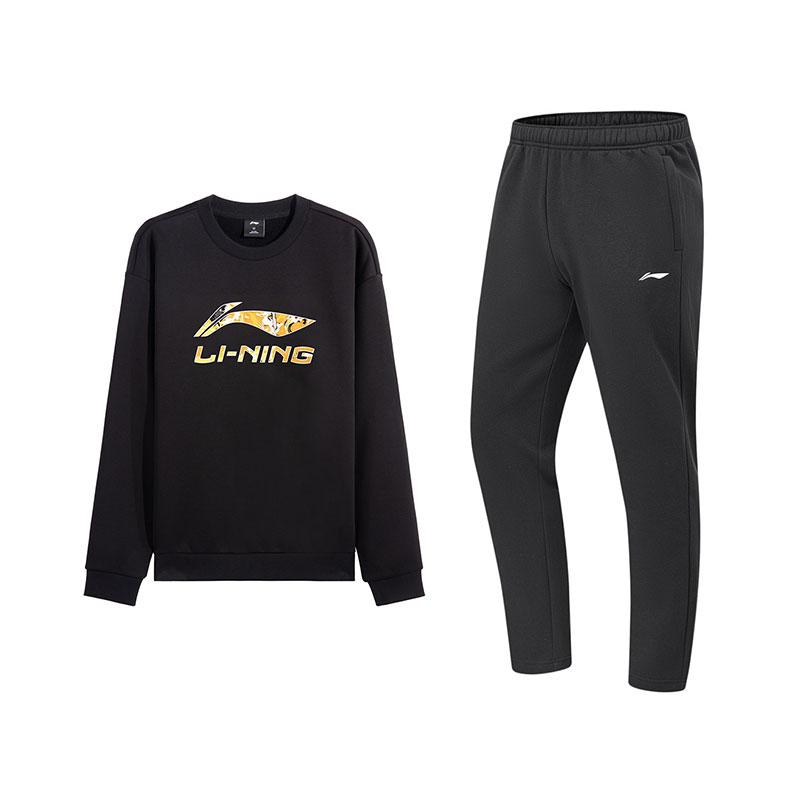 

Li-Ning Fashion Logo Print Solid Color Loose Round Neck Fleece Sweatshirt Comfortable Long Pants Casual Sports Suit Unisex suit AWDVH37-7+AKLUA75-5 3XL