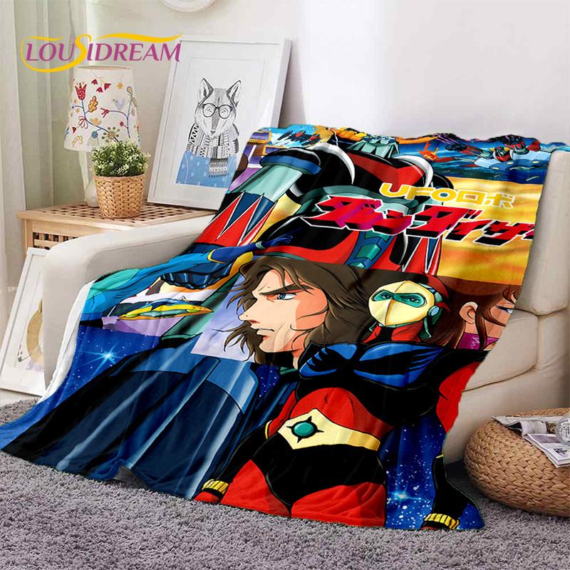 3D Cartoon UFO Robot Grendizer Anime Soft Blankets,Keep Warm Flannel Throw Blanket for Picnic Beds Sofa Home Bedroom Gifts Kids