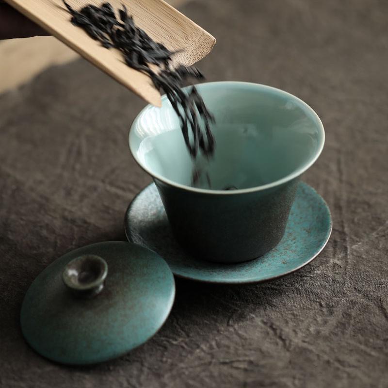 120ml Ceramic Gaiwan Vintage Sancai Gaiwan Japanese Style Tea Ceremony Bowl