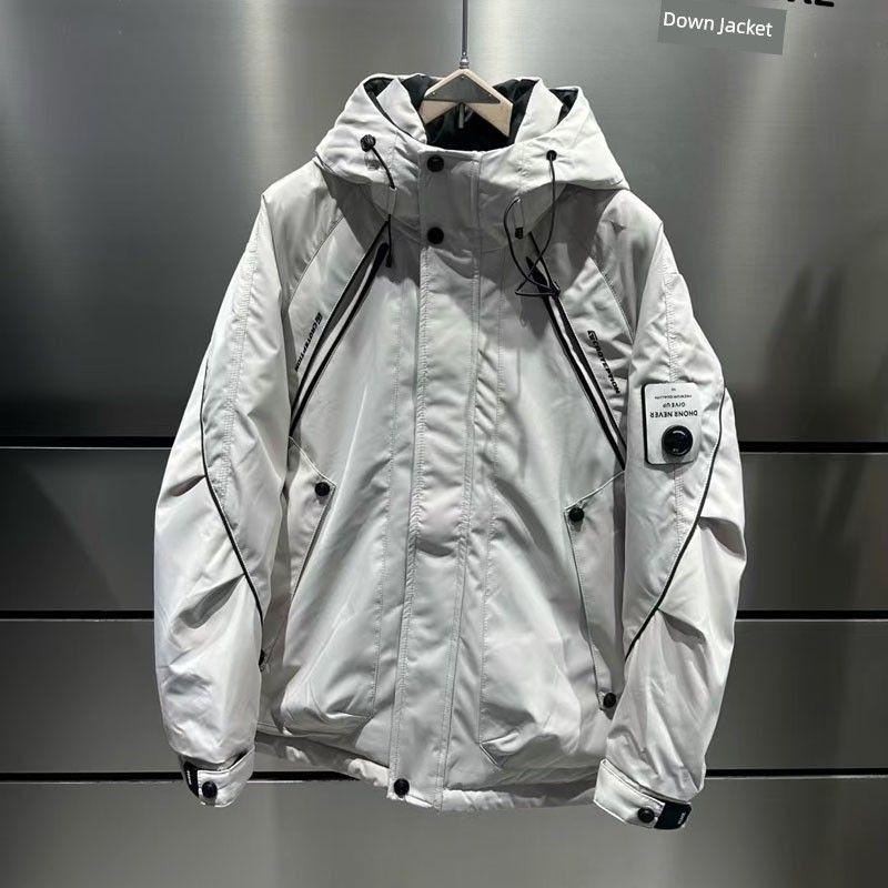 Fashionable Loose-Fitting Hooded Down Jacket for Men, Winter Thickened Warm White Duck Down Outdoor Parka Coat
