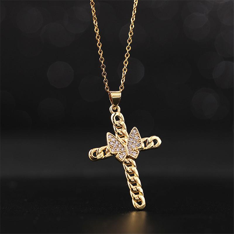 Vintage Punk Zircon Cross Pendant Necklace Stainless Steel Fashion Choker Collar Jewelry Birthday Gifts For Women Girls