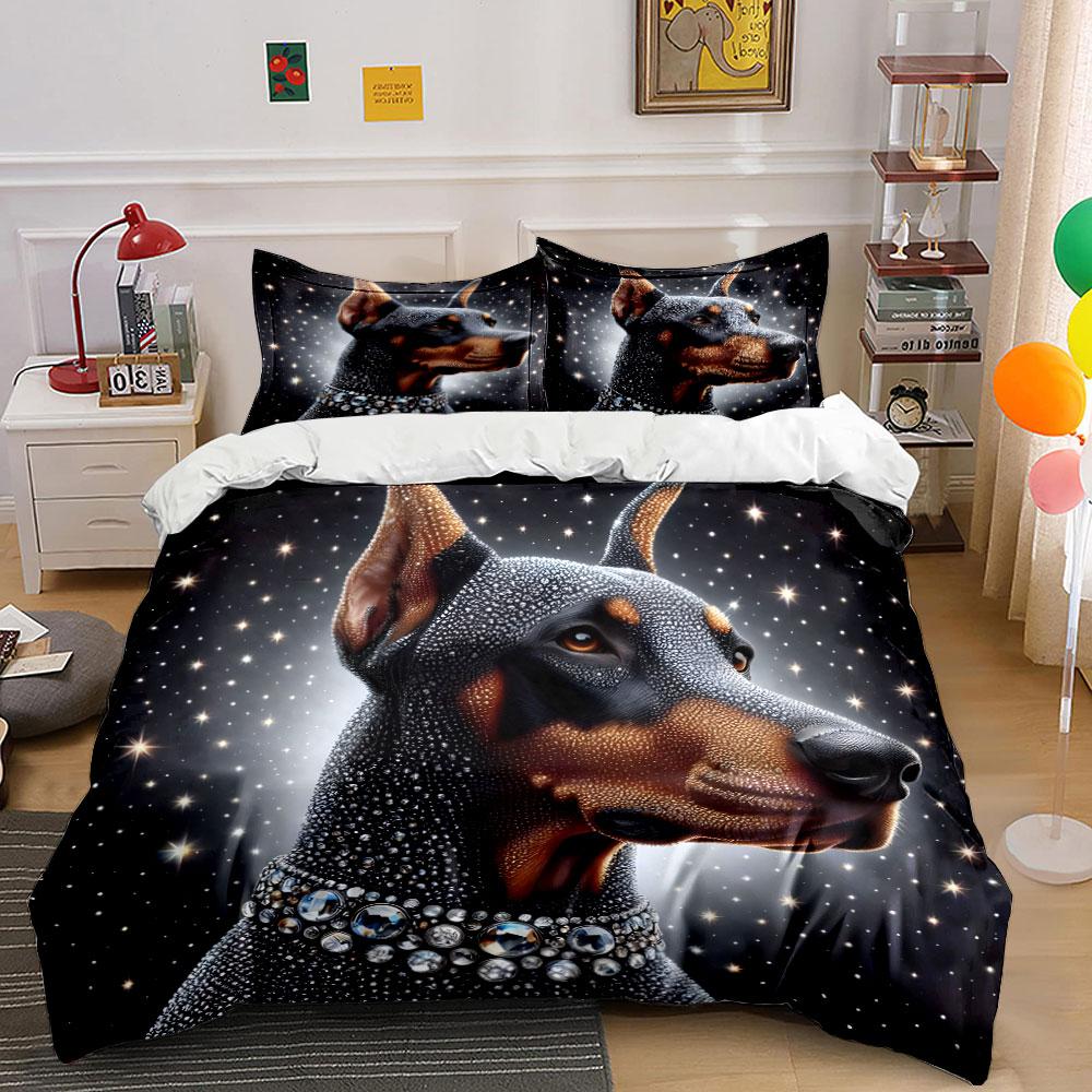 Luxury Dog Pattern Bedding Set, Kid'S And Adults' Bedroom Decor, Exquisite Three-Piece Bedding Set Gift