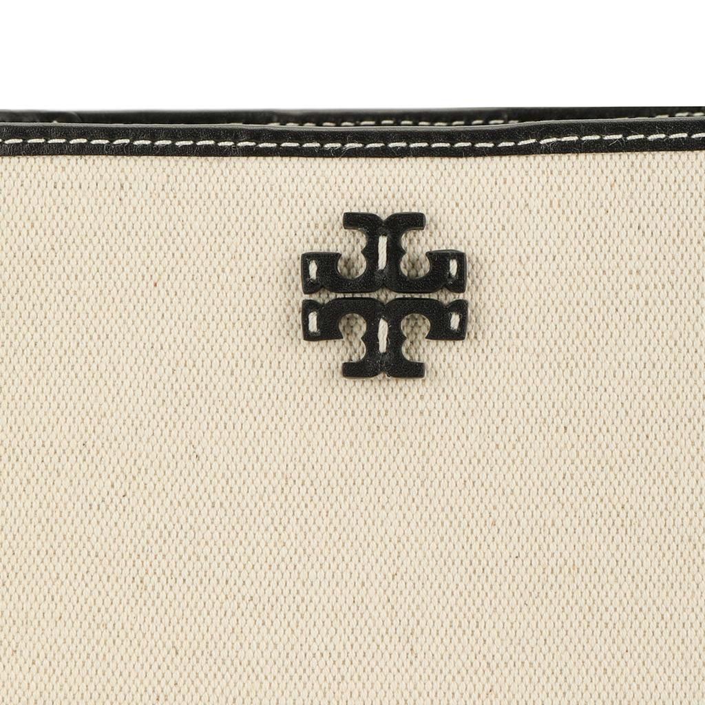 Tory Burch McGraw Logo Magnetic Snap Canvas And Leather Trim Bucket Bag Women bags Natural 158502-254