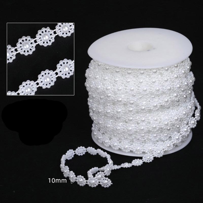 Imitation Pearls String Beads Chain for Art Craft 25M Artificial Pearls Beads Chain for Bridals Dress Wedding Decoration