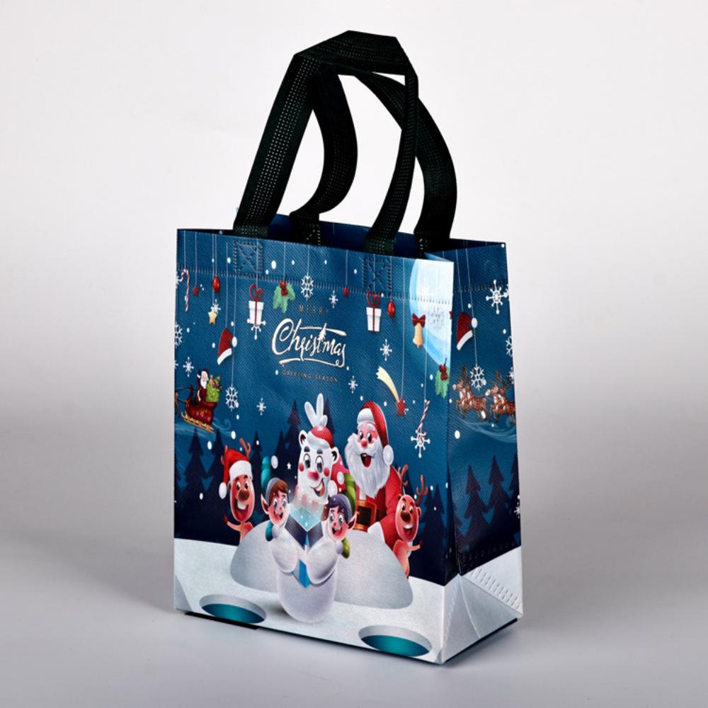 Christmas Gift Bag Non-Woven Candy Gift Packaging Non-Woven Holiday Bag Printed Snowman Tote Bag For New Year Christmas Gift