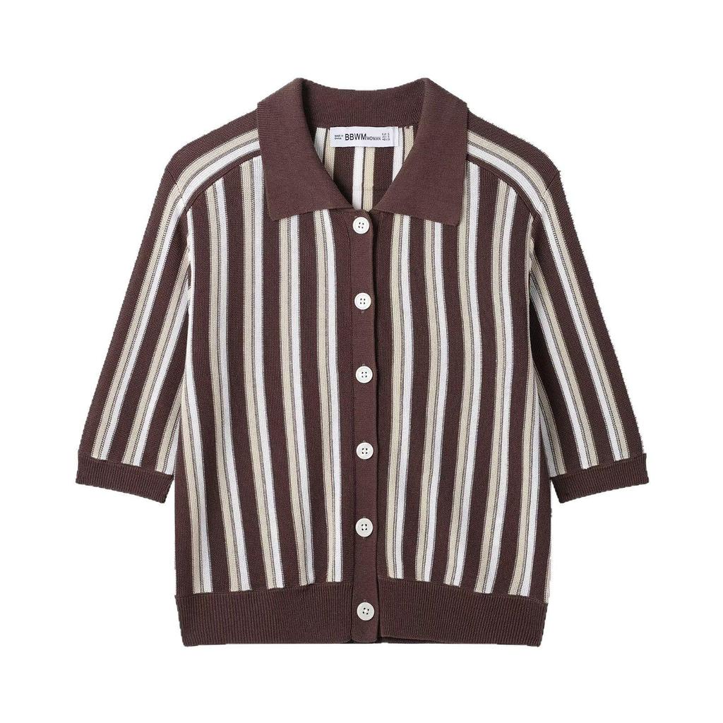 2025 Summer European & American Striped Knit Polo Jacket