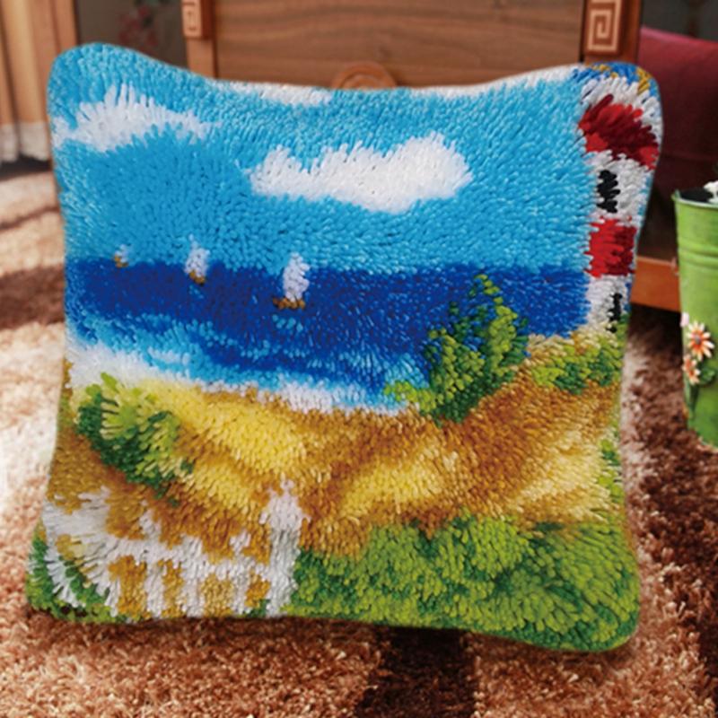 Cartoon Embroidery Latch Hook Kit Seat Cushion Carpet Pillow Latch Hook Rug Kit Smyrna Package Button Pad Package DIY Decorative