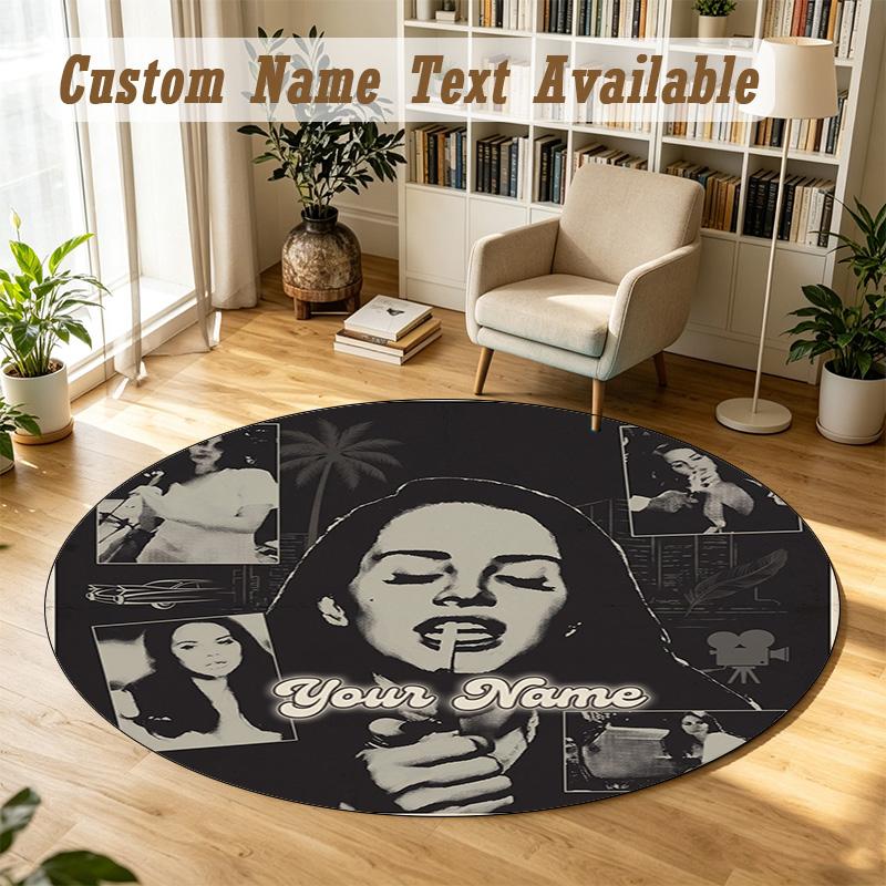 Round Rug Custom NameLana Del Rey Pattern Non Slip Carpet Home Floor Decor