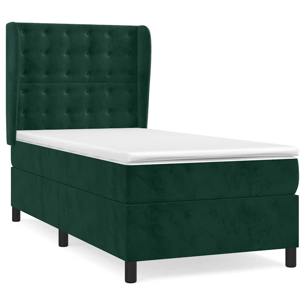 Box Spring Bed with Mattress Dark Green 90x200 Cm Velvet